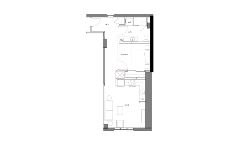 P01 1 Bedroom 1 Bath Floorplan