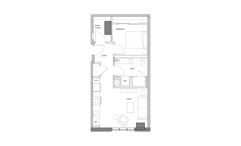 P04 1 Bedroom 1 Bath Floorplan