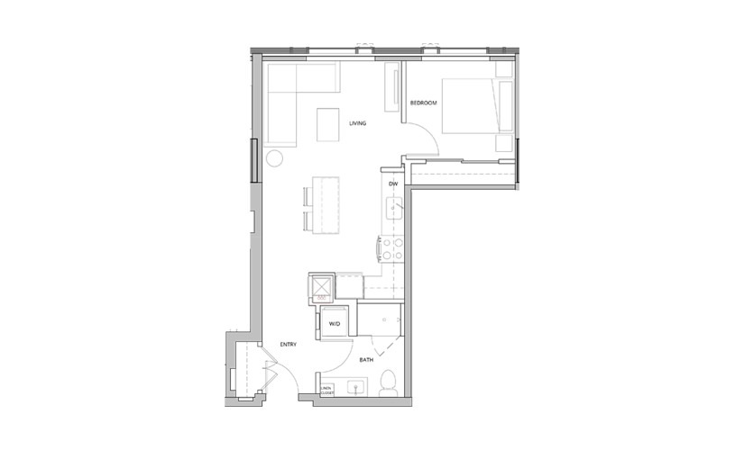 P07 1 Bedroom 1 Bath Floorplan
