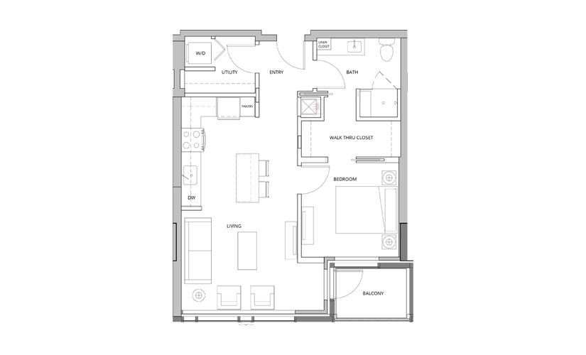 P12 1 Bedroom 1 Bath Floorplan