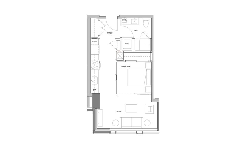 P14 Open Studio 1 Bath Floorplan