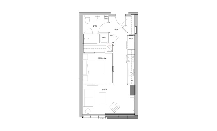 P16 Studio 1 Bath Floorplan