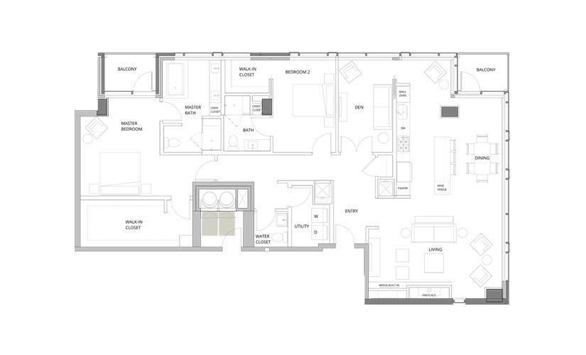 PH01 2 Bedroom 2.5 Bath Floorplan