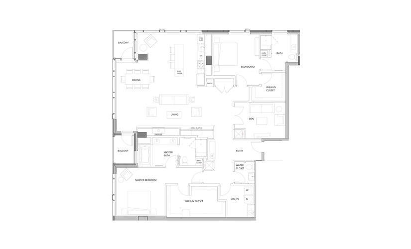 PH02 2 Bedroom 2.5 Bath Floorplan