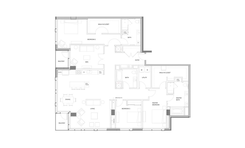 PH03 Level 37 3 Bedroom 3 Bath Floorplan