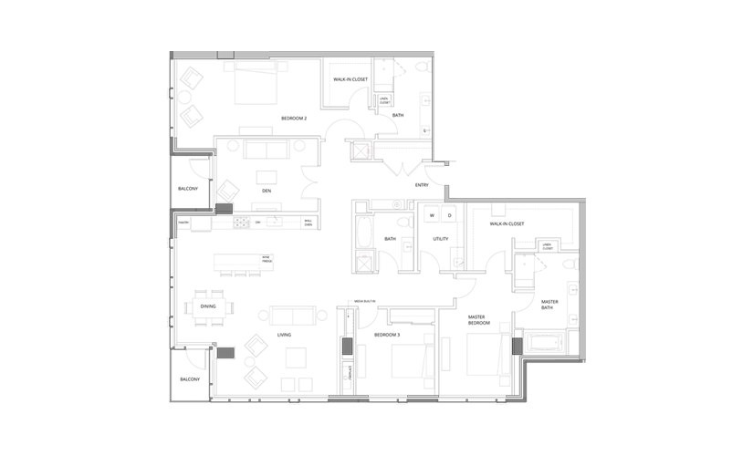 PH03 Level 38 3 Bedroom 3 Bath Floorplan