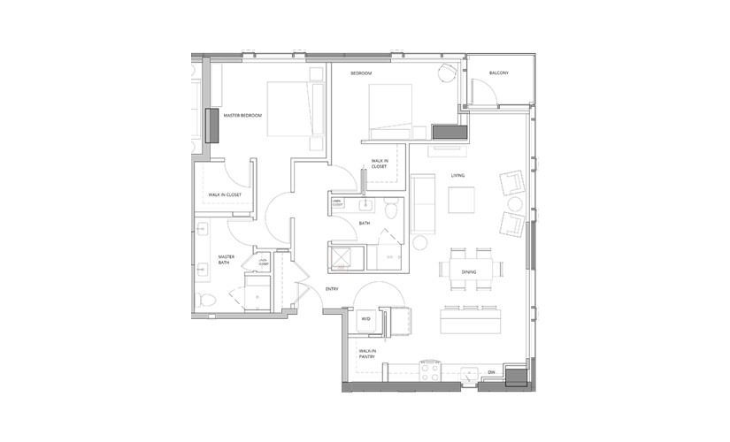 T01 2 Bedroom 2 Bath Floorplan