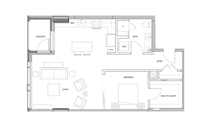 T04 Open Studio 1 Bath Floorplan