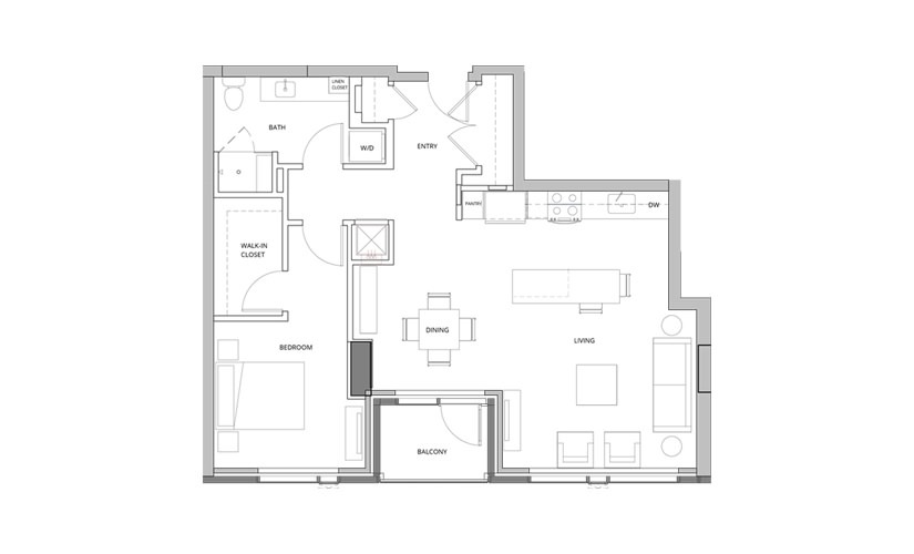 T07 1 Bedroom 1 Bath Floorplan