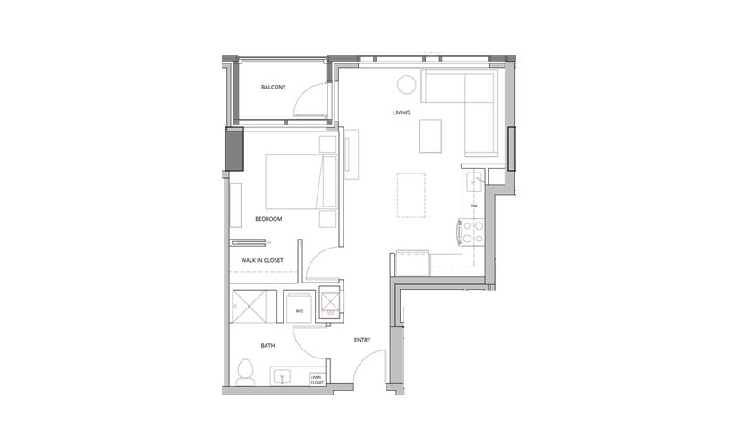 T09 1 Bedroom 1 Bath Floorplan