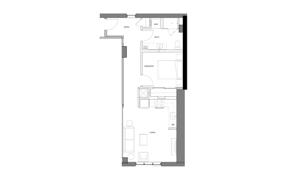 P01 1 Bedroom 1 Bath Floorplan