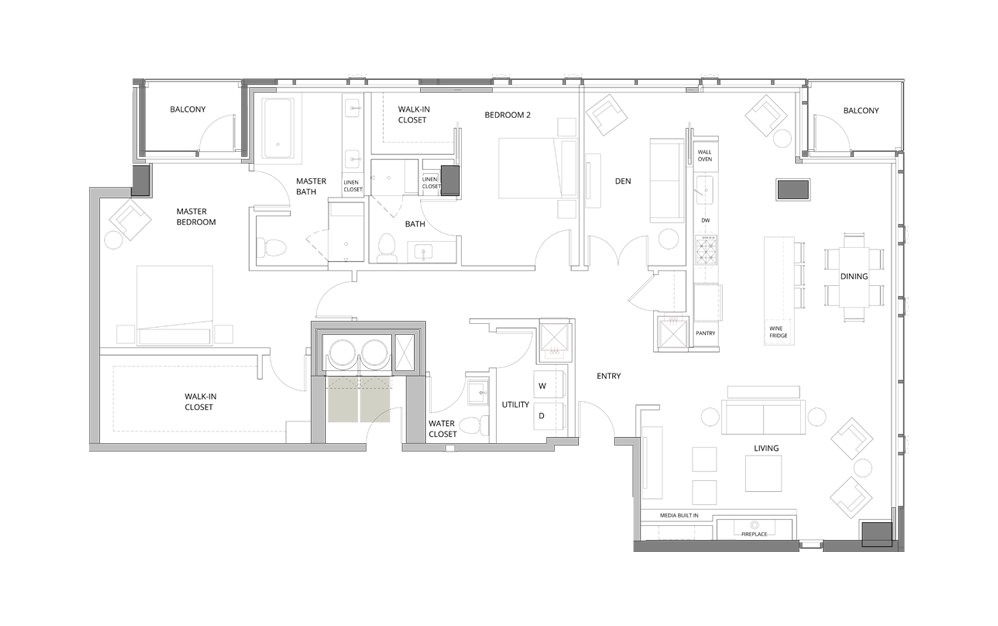PH01 2 Bedroom 2.5 Bath Floorplan